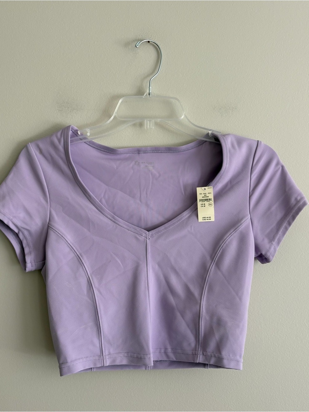 Offline by Aerie Lavender V-Neck Short Sleeve Crop Top Size M NWT